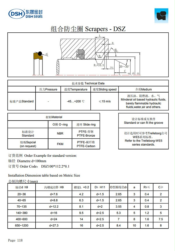 组合防尘圈规格尺寸表