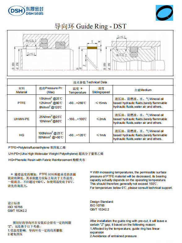 新版导向环DST规格尺寸表