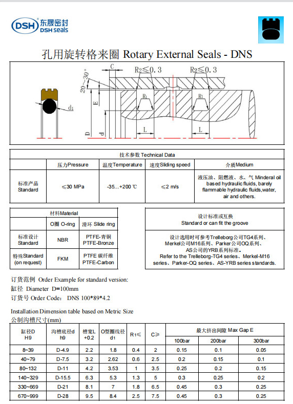 新版孔用旋转格来圈DNS规格尺寸表