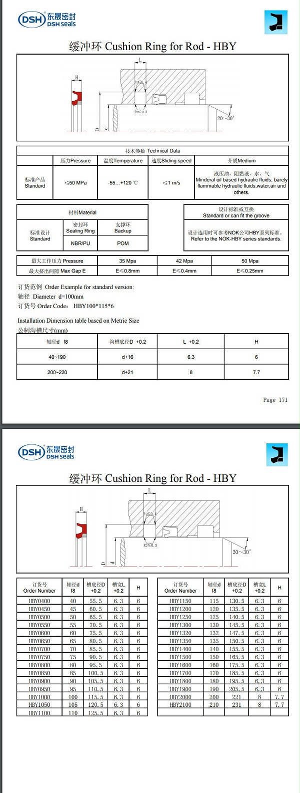 缓冲环HBY规格尺寸表