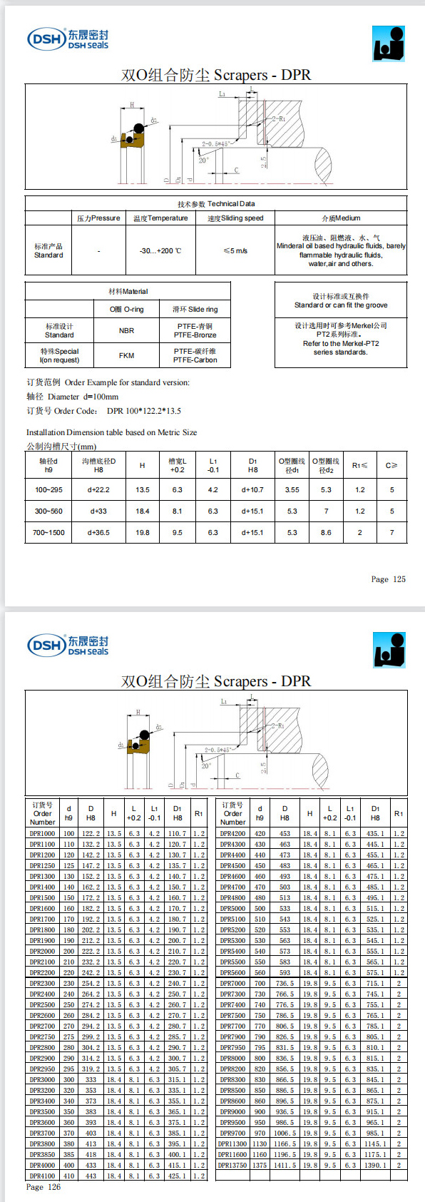 新版双O组合防尘密封圈DPR规格尺寸表